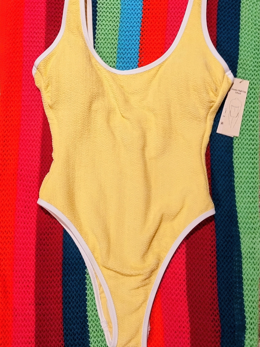NWT  Yellow One-Piece Swimsuit with White Trim